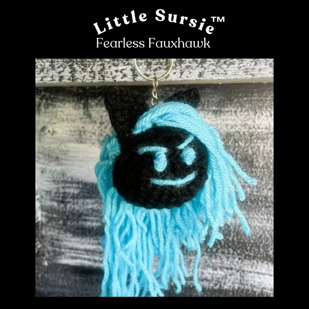 Handmade Crocheted Aqua Blue Fauxhawk Amigurumi Purse Charm Keychain - Picture 3 of 8